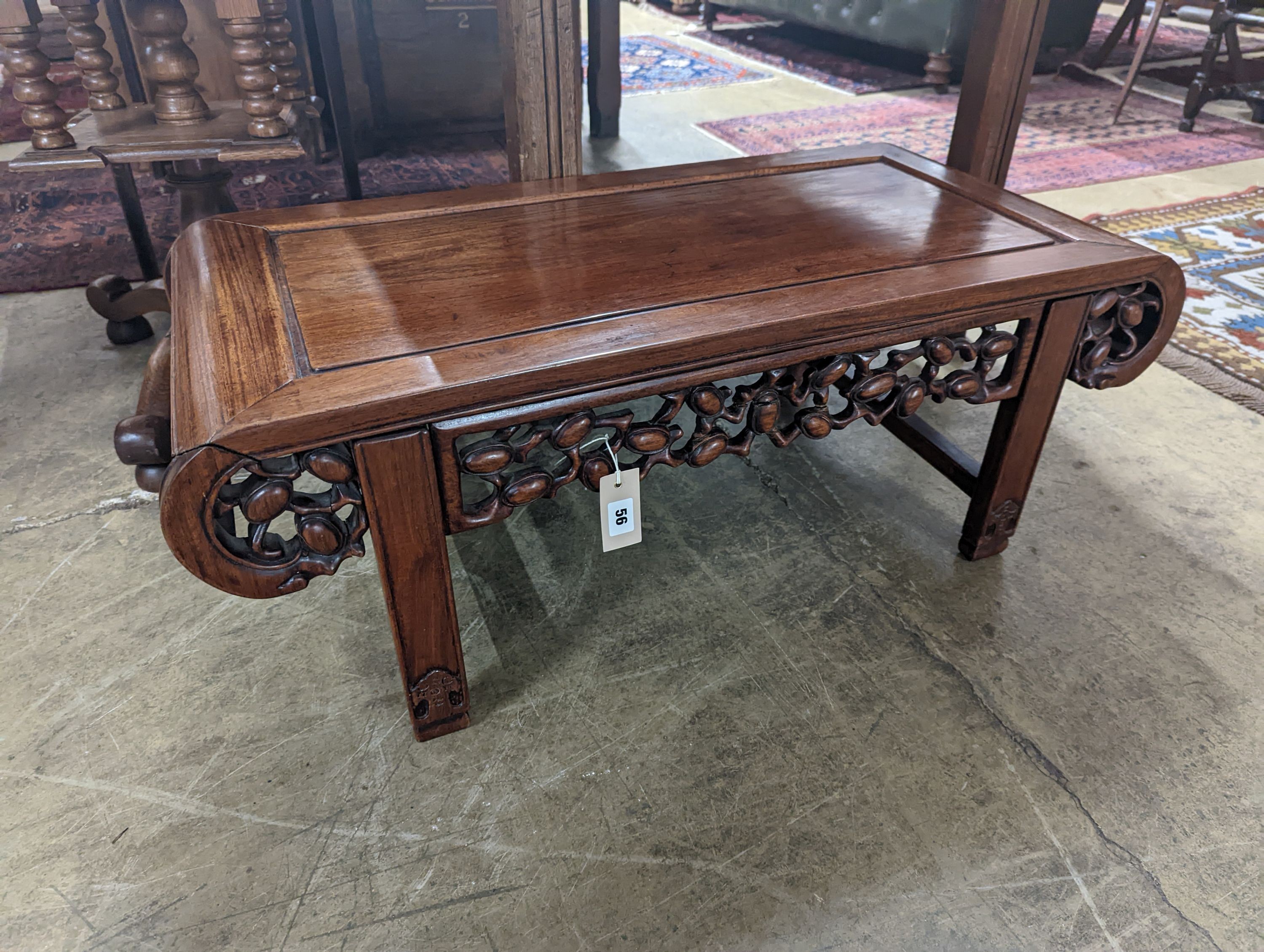 A late Victorian Chinese hongmu rectangular low table, width 90cm, depth 43cm, height 34cm